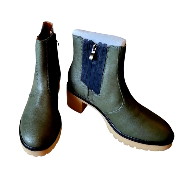 Beast Fashion Platform Combat Army Green Ankle Boots Size 8 New in Box - Picture 5 of 10